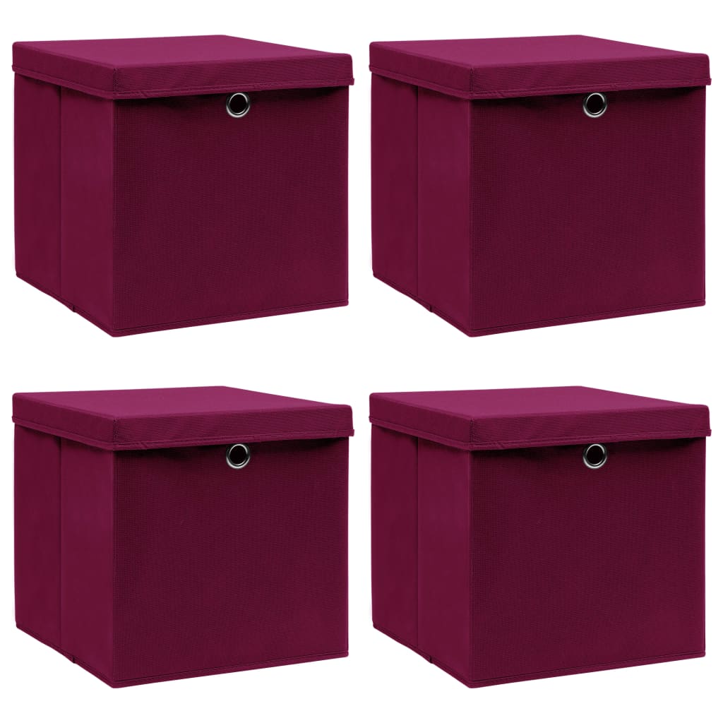 Scatole con Coperchi 4pz Rosso Scuro 32x32x32 cm Tessuto - homemem39