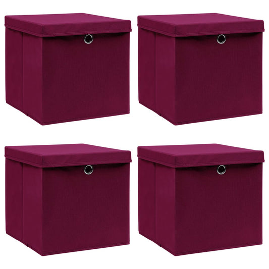 Scatole con Coperchi 4pz Rosso Scuro 32x32x32 cm Tessuto - homemem39