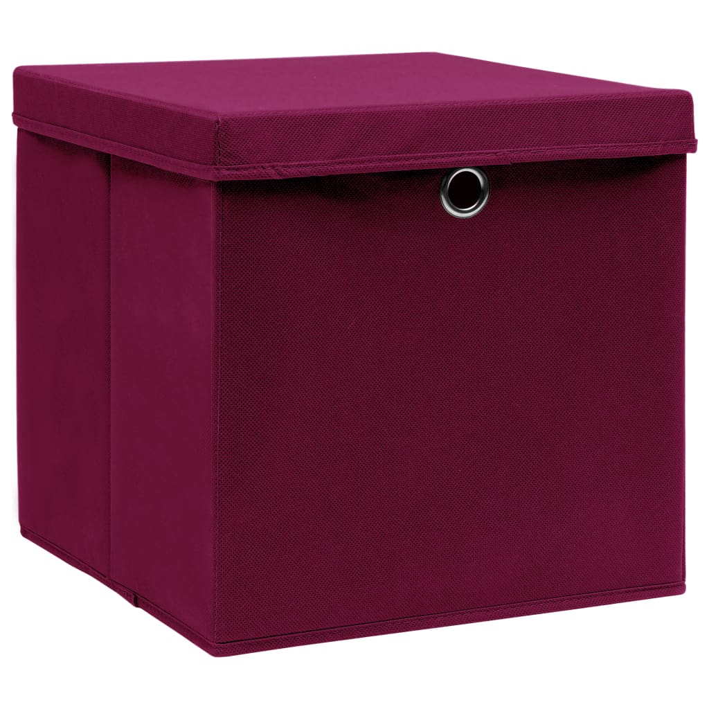 Scatole con Coperchi 4pz Rosso Scuro 32x32x32 cm Tessuto - homemem39