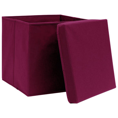 Scatole con Coperchi 4pz Rosso Scuro 32x32x32 cm Tessuto - homemem39