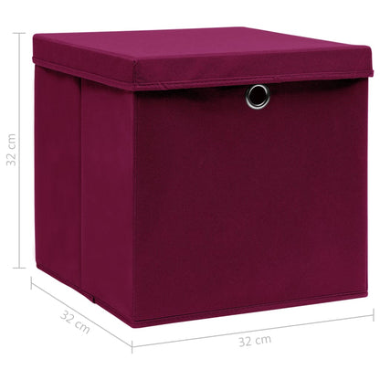 Scatole con Coperchi 4pz Rosso Scuro 32x32x32 cm Tessuto - homemem39