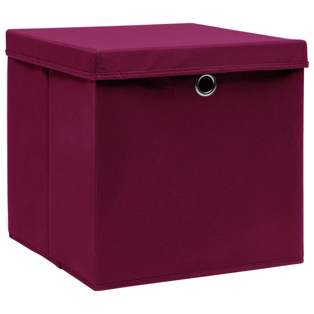 Scatole con Coperchi 10 pz Rosso Scuro 32x32x32 cm Tessuto