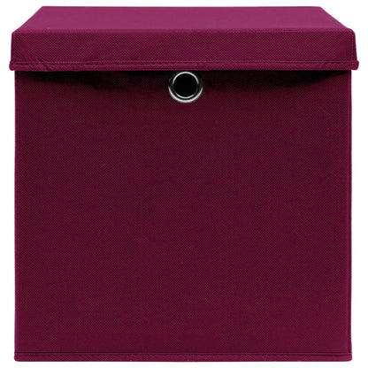 Scatole con Coperchi 10 pz Rosso Scuro 32x32x32 cm Tessuto