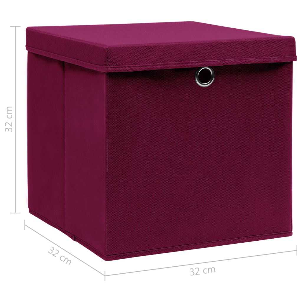 Scatole con Coperchi 10 pz Rosso Scuro 32x32x32 cm Tessuto