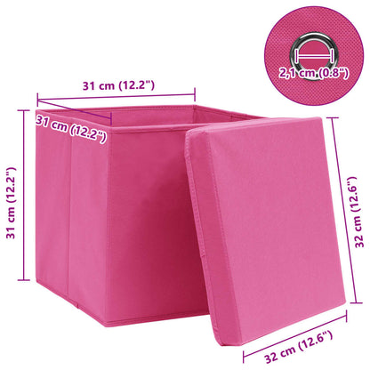 Scatole Portaoggetti con Coperchi 4pz Rosa 32x32x32 cm Tessuto