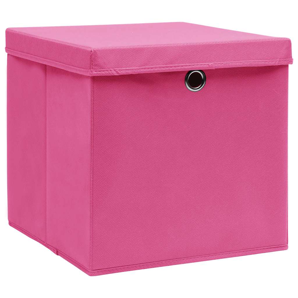 Scatole Portaoggetti con Coperchi 10pz Rosa 32x32x32 cm Tessuto | homemem39