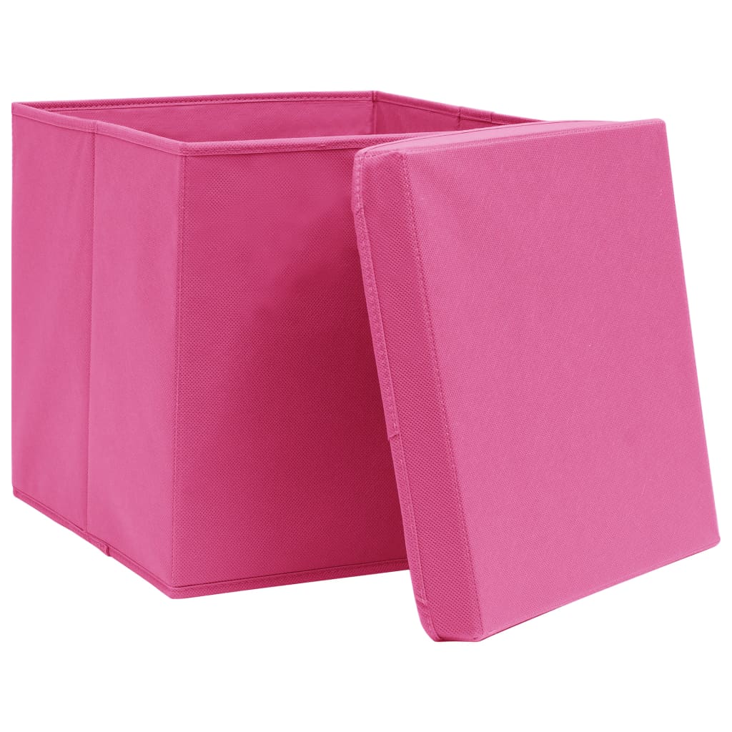 Scatole Portaoggetti con Coperchi 10pz Rosa 32x32x32 cm Tessuto - homemem39