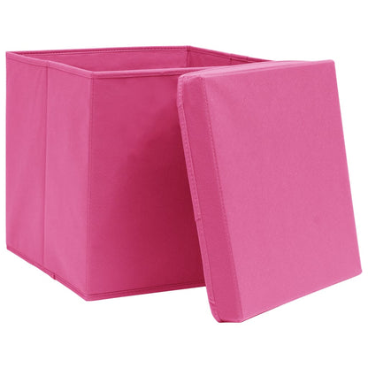 Scatole Portaoggetti con Coperchi 10pz Rosa 32x32x32 cm Tessuto - homemem39