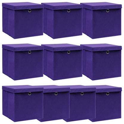 Scatole Portaoggetti con Coperchi 10pz Viola 32x32x32cm Tessuto - homemem39