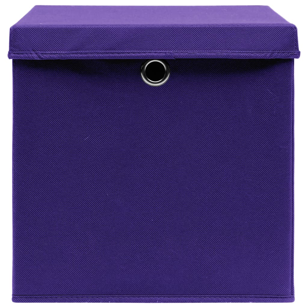 Scatole Portaoggetti con Coperchi 10pz Viola 32x32x32cm Tessuto - homemem39