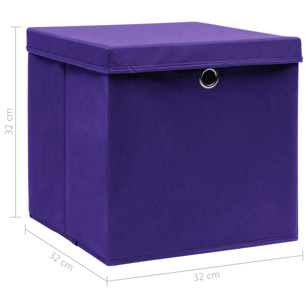 Scatole Portaoggetti con Coperchi 10pz Viola 32x32x32cm Tessuto - homemem39