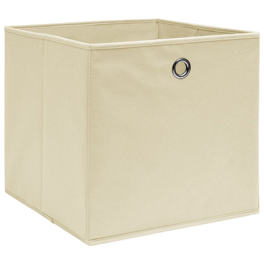 Scatole Portaoggetti con Coperchi 4pz Crema 32x32x32 cm Tessuto - homemem39