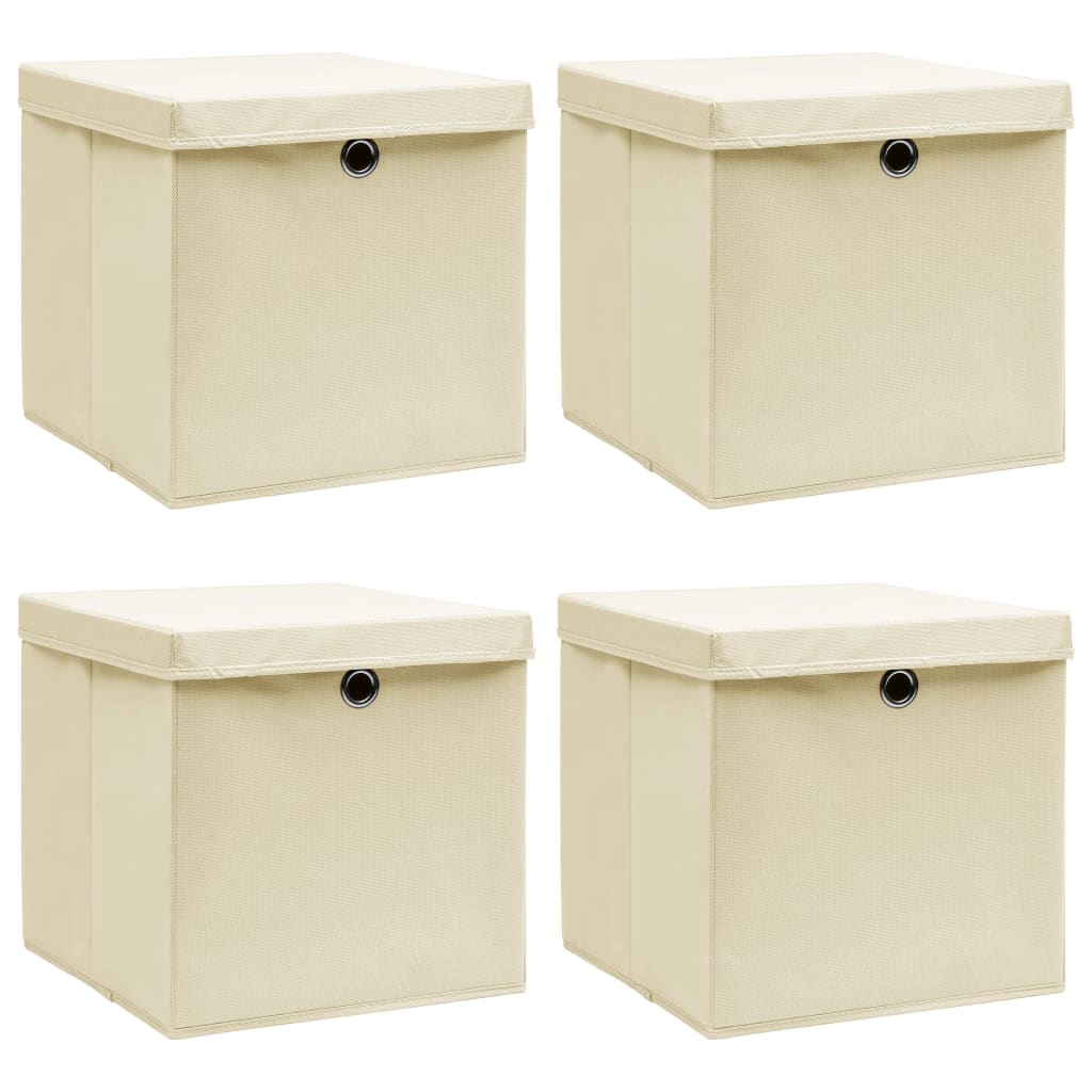 vidaXL Scatole Portaoggetti con Coperchi 4pz Crema 32x32x32 cm Tessuto - homemem39