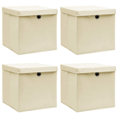 vidaXL Scatole Portaoggetti con Coperchi 4pz Crema 32x32x32 cm Tessuto - homemem39