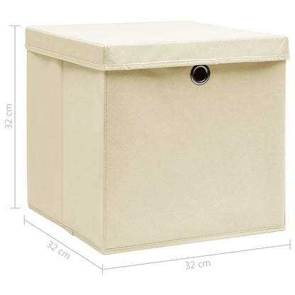 vidaXL Scatole Portaoggetti con Coperchi 4pz Crema 32x32x32 cm Tessuto - homemem39