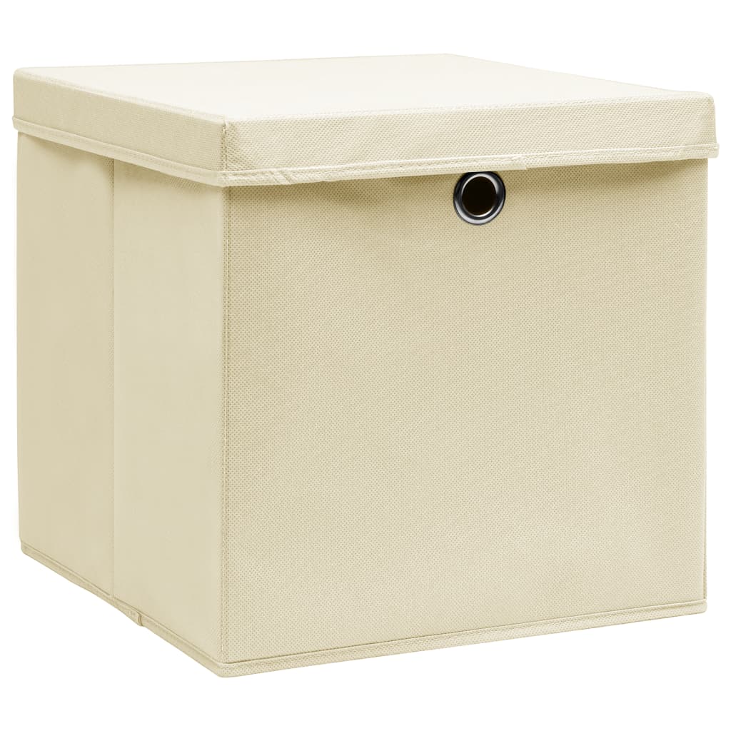 Scatole Portaoggetti con Coperchi 10pz Crema 32x32x32cm Tessuto - homemem39
