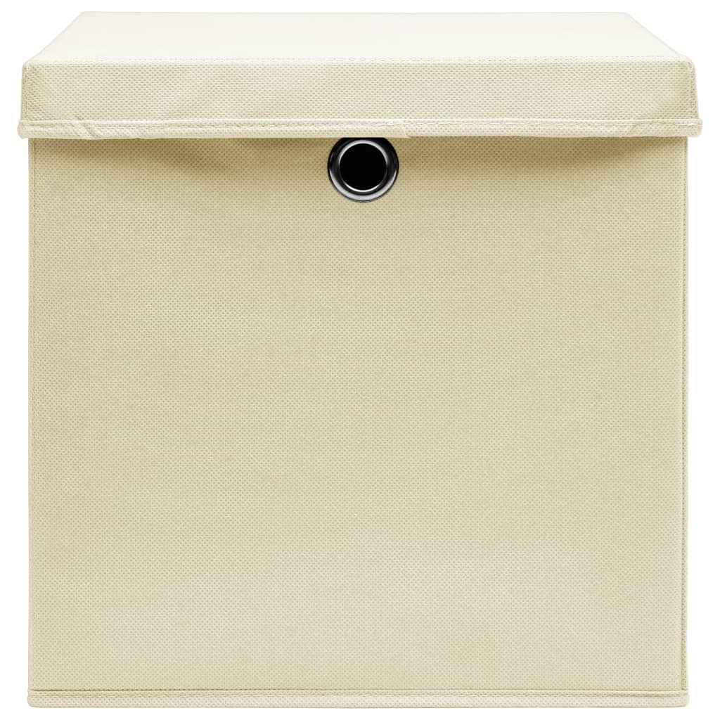 Scatole Portaoggetti con Coperchi 10pz Crema 32x32x32cm Tessuto - homemem39