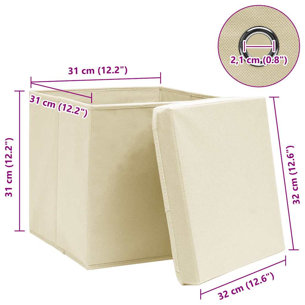 Scatole Portaoggetti con Coperchi 10pz Crema 32x32x32cm Tessuto | homemem39