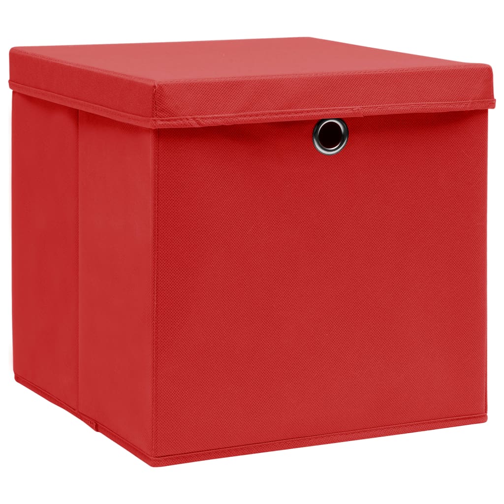 Scatole Portaoggetti con Coperchi 4pz Rosse 32x32x32 cm Tessuto - homemem39