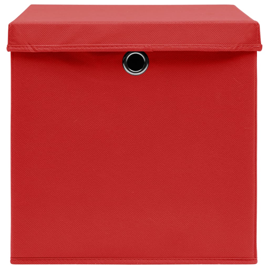 Scatole Portaoggetti con Coperchi 4pz Rosse 32x32x32 cm Tessuto - homemem39