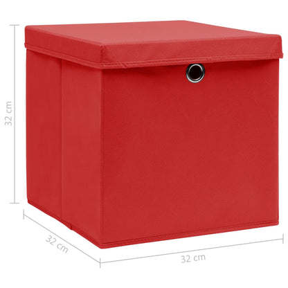 Scatole Portaoggetti con Coperchi 4pz Rosse 32x32x32 cm Tessuto - homemem39