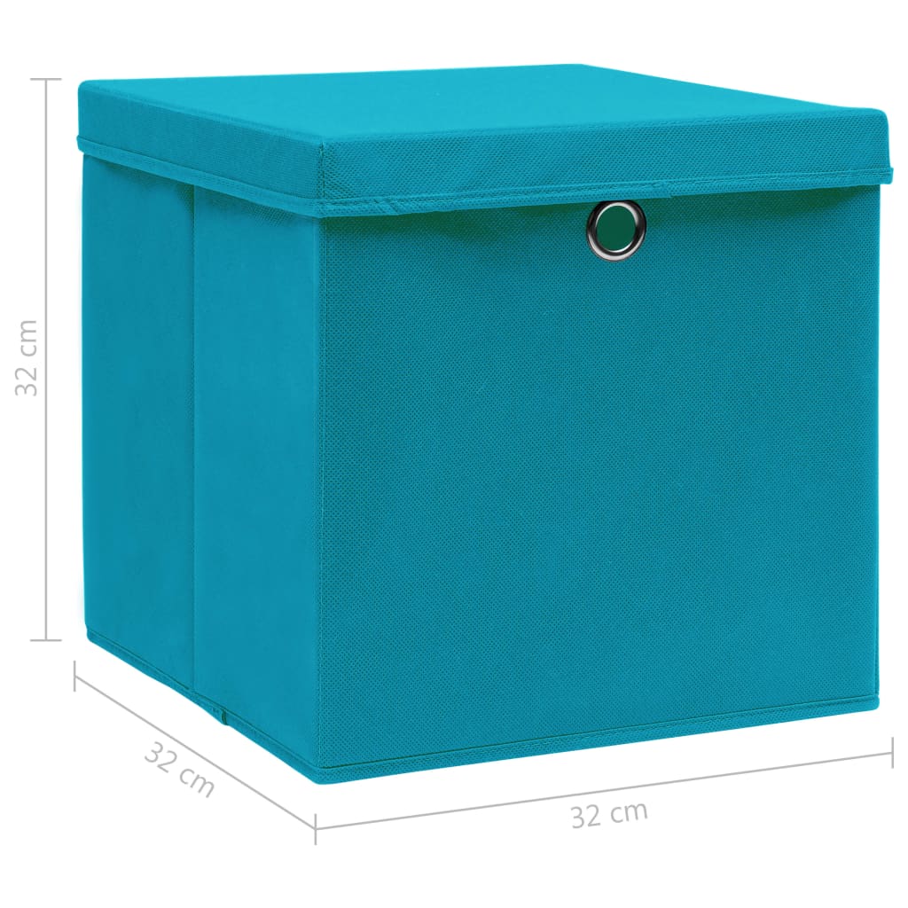 vidaXL Scatole con Coperchi 4pz Azzurre 32x32x32 cm Tessuto - homemem39