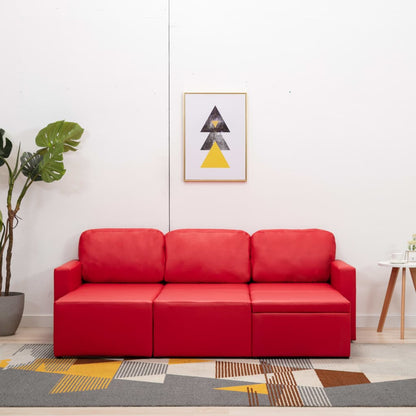 Divano Letto Modulare a 3 Posti Rosso in Similpelle