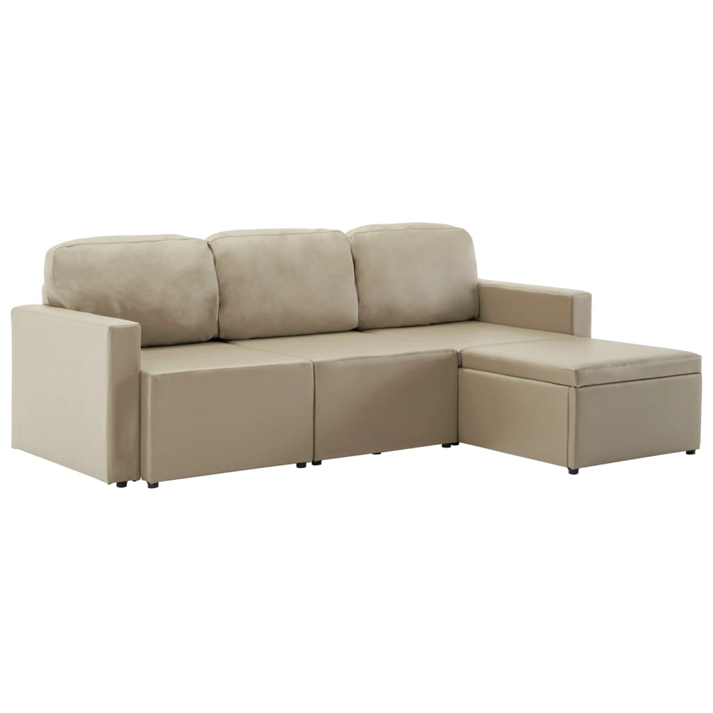 Divano Letto Modulare a 3 Posti Cappuccino in Similpelle | homemem39