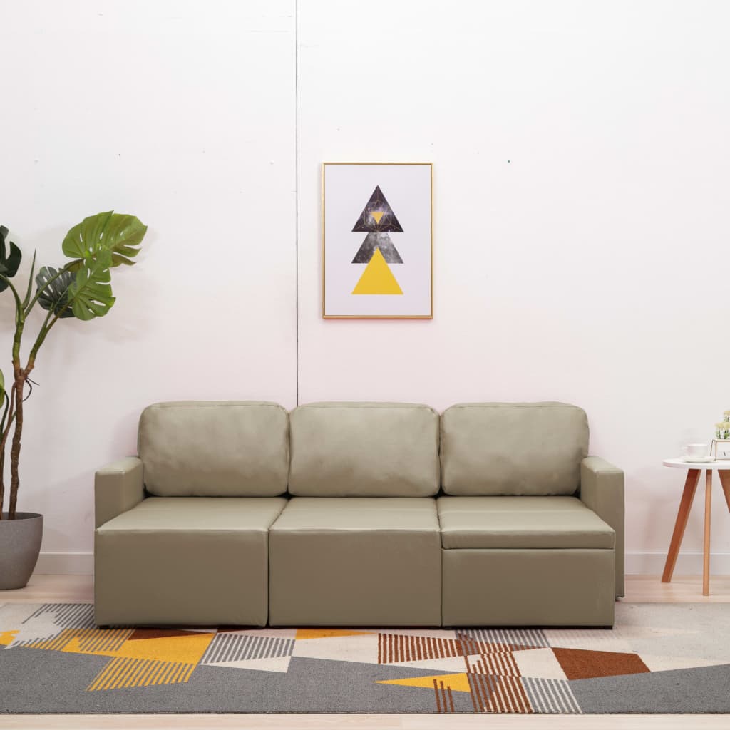 Divano Letto Modulare a 3 Posti Cappuccino in Similpelle | homemem39