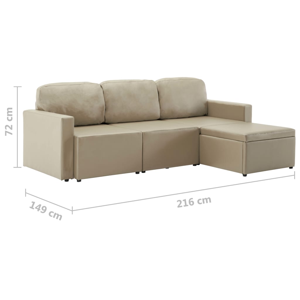 Divano Letto Modulare a 3 Posti Cappuccino in Similpelle | homemem39
