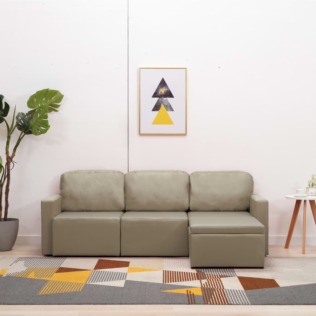 Divano Letto Modulare a 3 Posti Cappuccino in Similpelle | homemem39