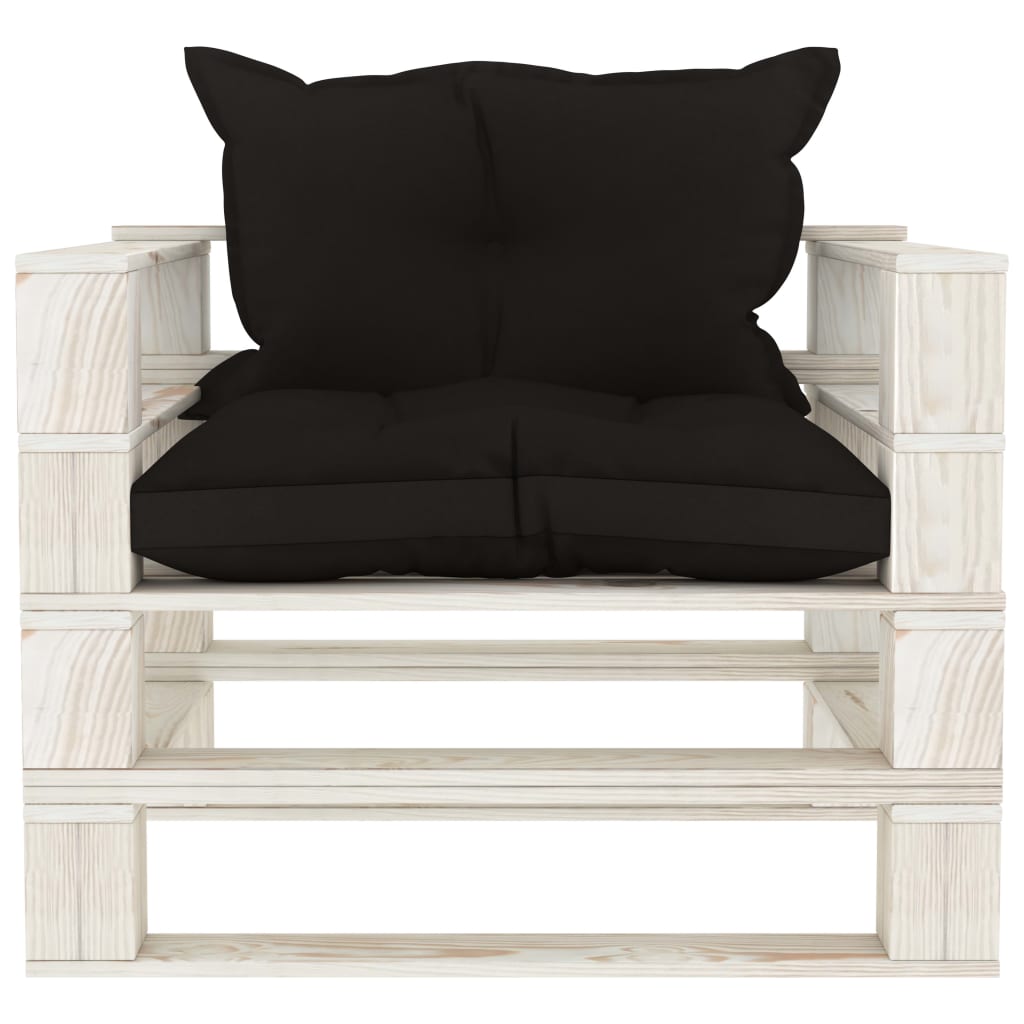 Poltrona da Giardino Pallet con Cuscini Neri in Legno | homemem39