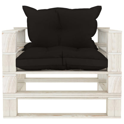 Poltrona da Giardino Pallet con Cuscini Neri in Legno | homemem39