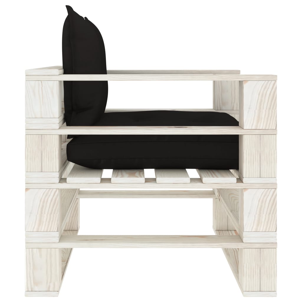 Poltrona da Giardino Pallet con Cuscini Neri in Legno | homemem39