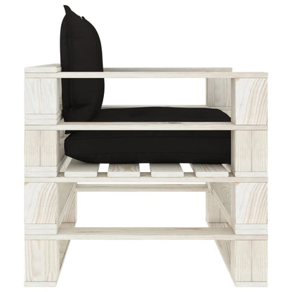 Poltrona da Giardino Pallet con Cuscini Neri in Legno | homemem39