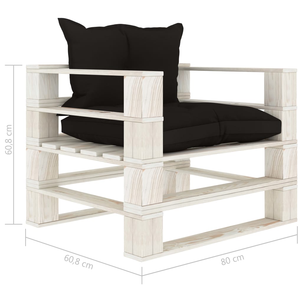 Poltrona da Giardino Pallet con Cuscini Neri in Legno | homemem39