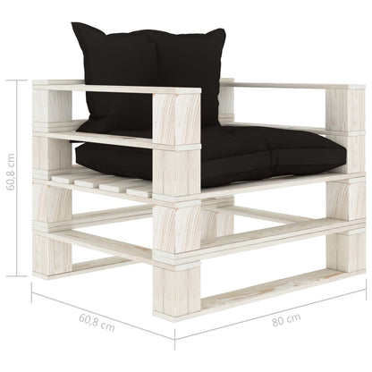Poltrona da Giardino Pallet con Cuscini Neri in Legno | homemem39