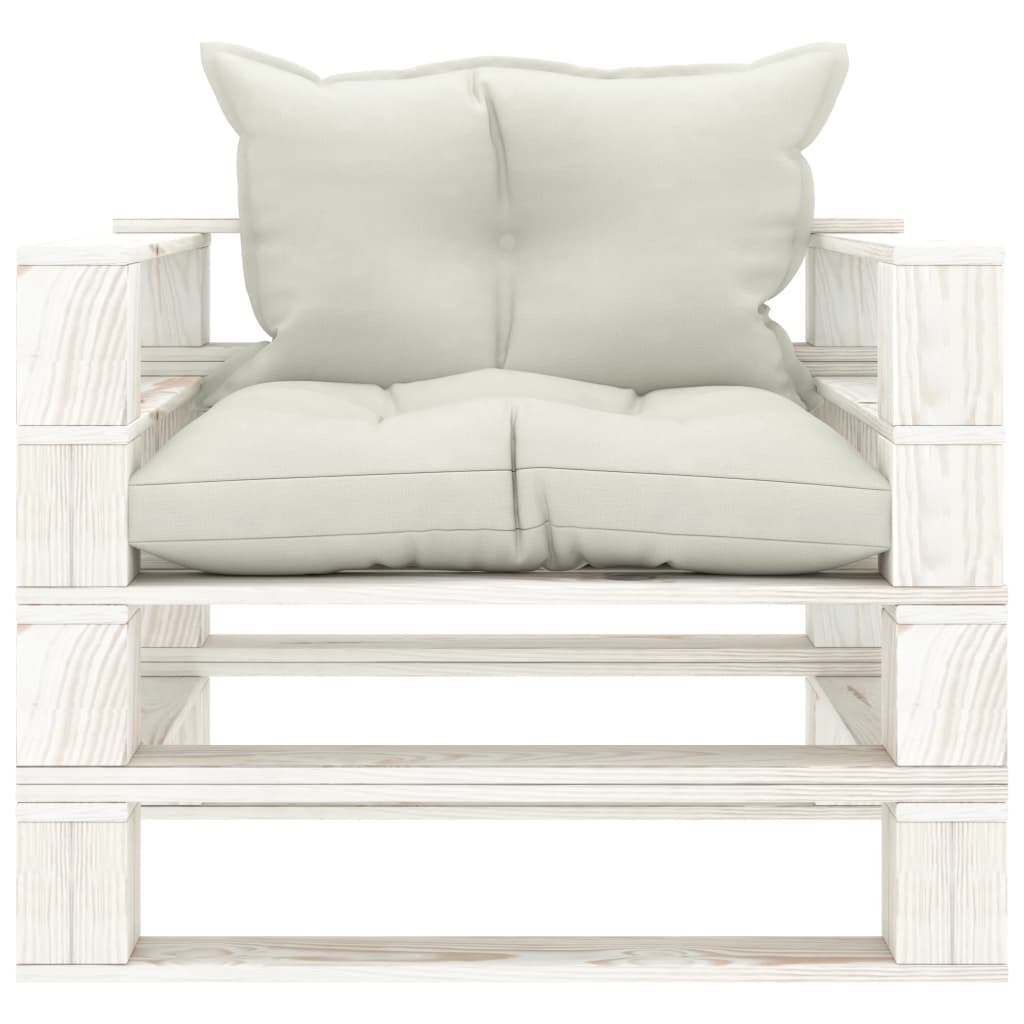 Poltrona da Giardino Pallet con Cuscini Beige in Legno | homemem39