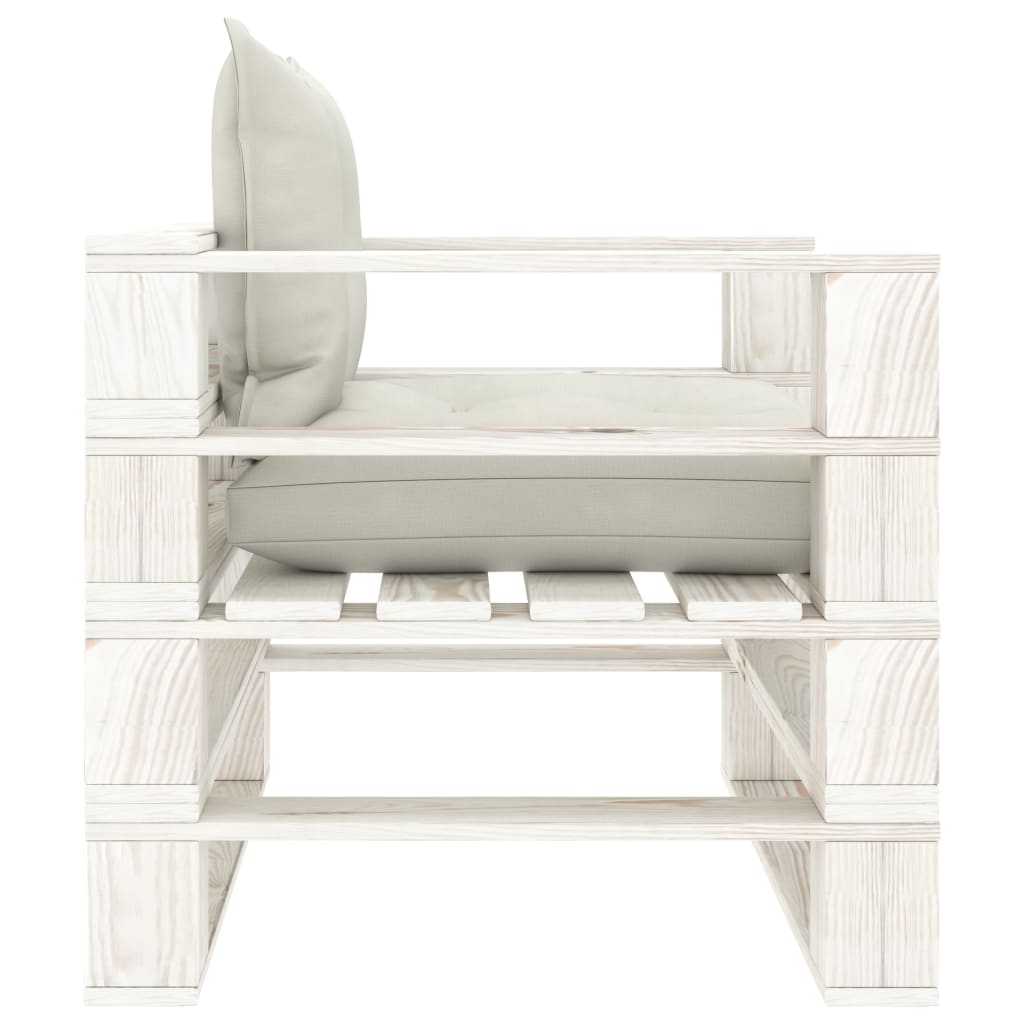 Poltrona da Giardino Pallet con Cuscini Beige in Legno | homemem39