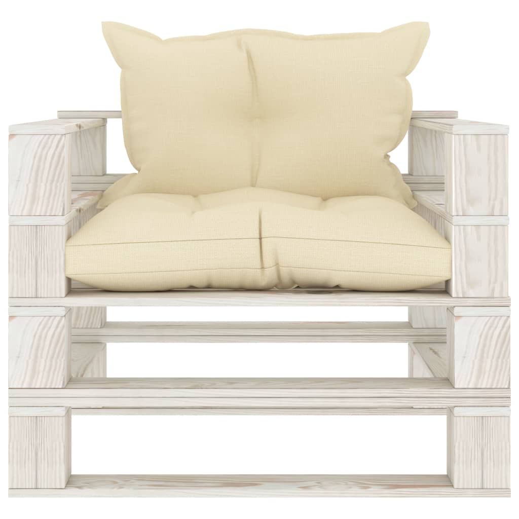 Poltrona da Giardino Pallet con Cuscini Crema in Legno | homemem39