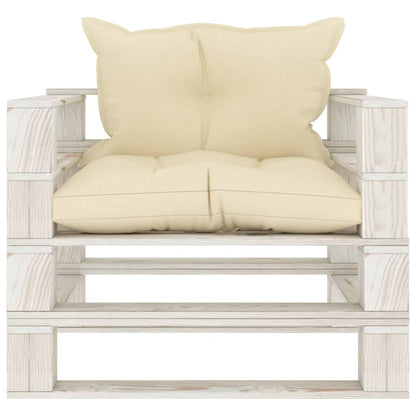 Poltrona da Giardino Pallet con Cuscini Crema in Legno | homemem39
