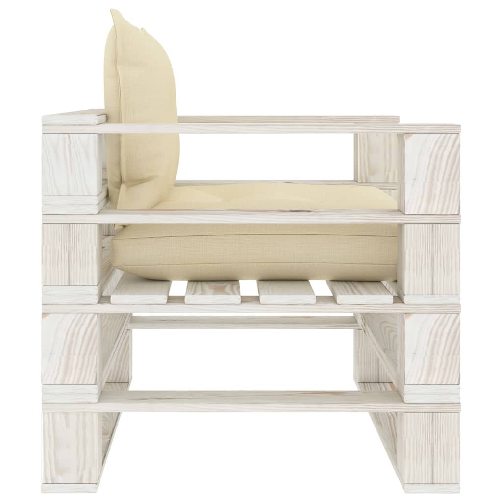 Poltrona da Giardino Pallet con Cuscini Crema in Legno | homemem39