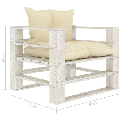 Poltrona da Giardino Pallet con Cuscini Crema in Legno | homemem39