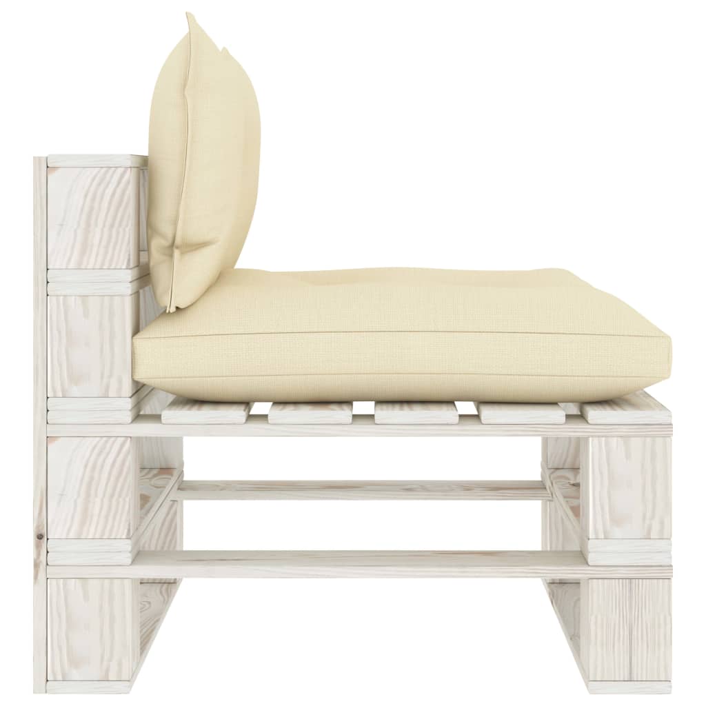 Divano Centrale da Giardino Pallet con Cuscini Crema in Legno | homemem39