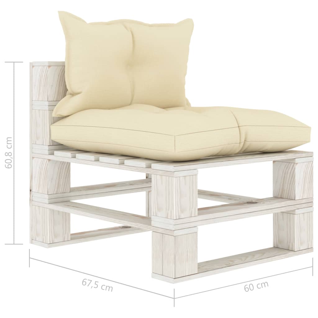Divano Centrale da Giardino Pallet con Cuscini Crema in Legno | homemem39