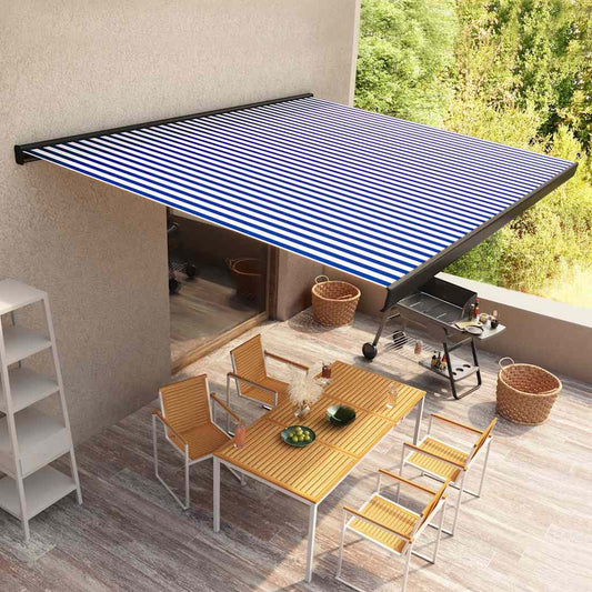 Tenda a Cassonetto Motorizzata 350x250 cm Blu e Bianco - homemem39