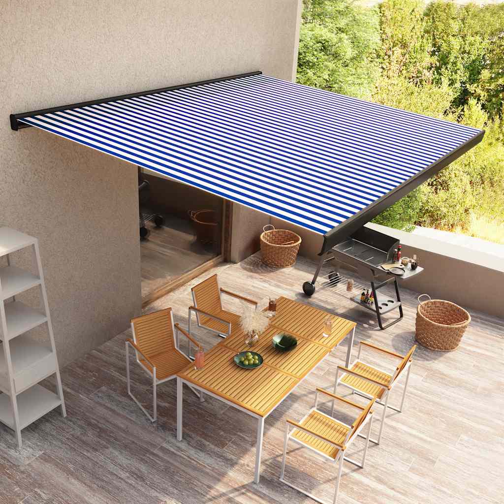 Tenda a Cassonetto Motorizzata 400x300 cm Blu e Bianco - homemem39