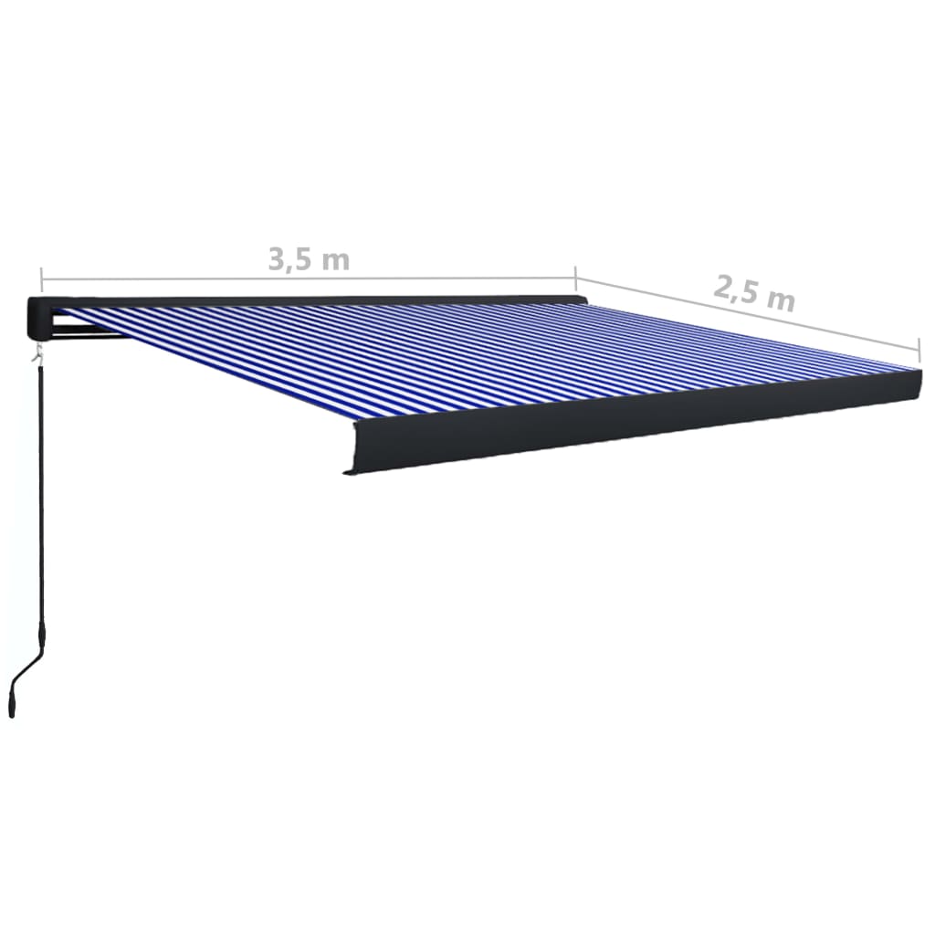 Tenda a Cassonetto Manuale 350x250 cm Blu e Bianca - homemem39
