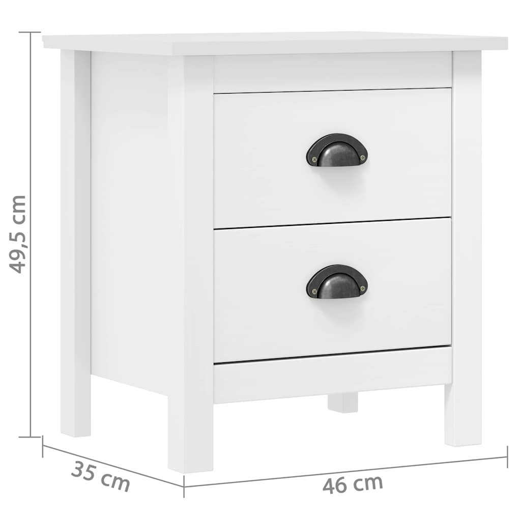 Comodino Hill Bianco 46x35x49,5 cm Legno Massello di Pino