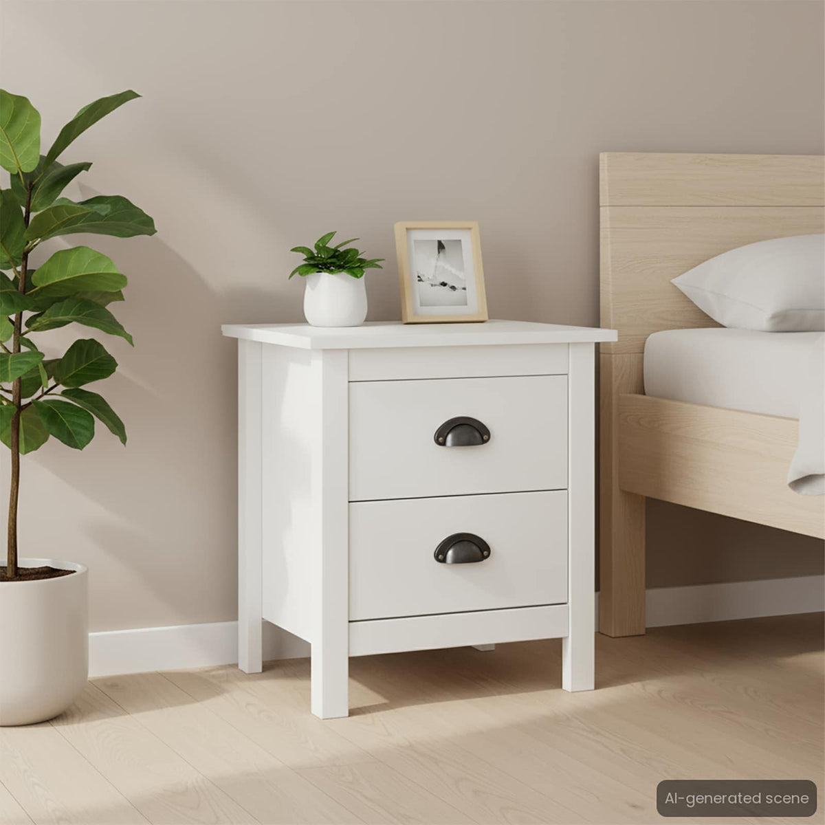 Comodino Hill Bianco 46x35x49,5 cm Legno Massello di Pino
